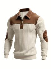 Notched-collar Patchwork Knit Top With Embroidered Zipper Hoodie TRENDFLOW